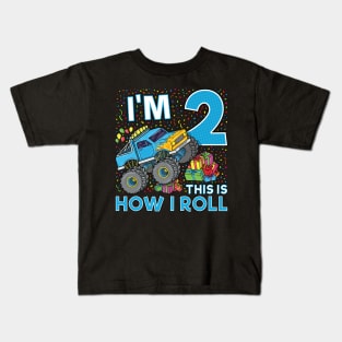 2nd Birthday Monster Truck Party Gift 2 Year Old Boy Kids T-Shirt